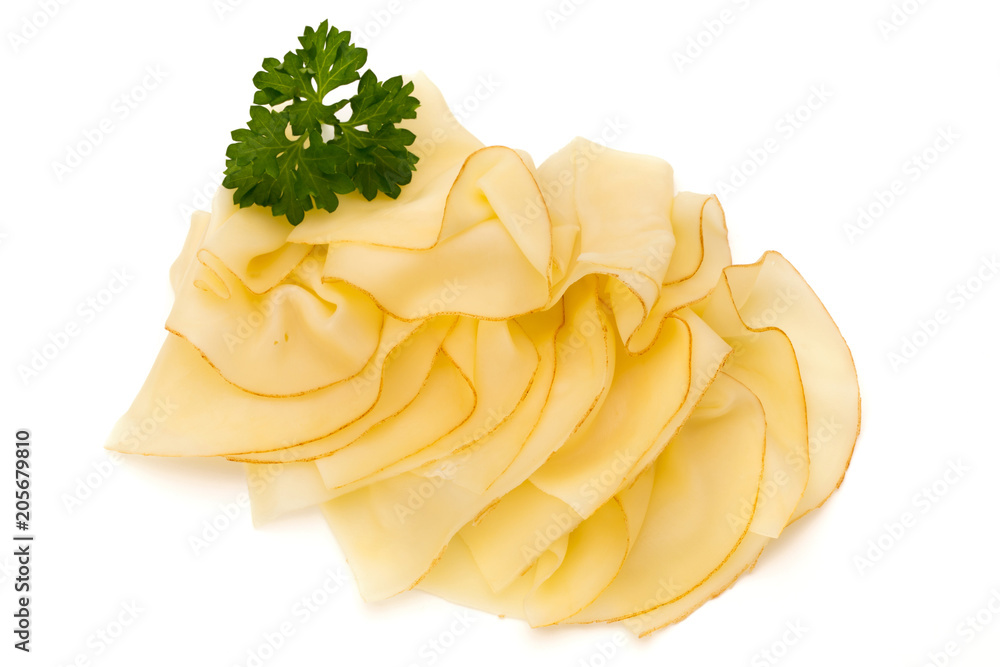 Cheese slices isolated on the white background. Cheese slices isolated on the white background.