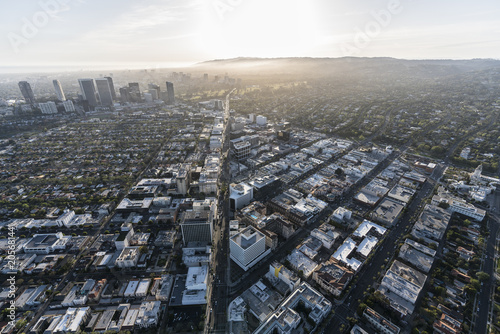 Aerial view of Wilshire Blvd buildings in Beverly Hills and Los Angeles, California. photo