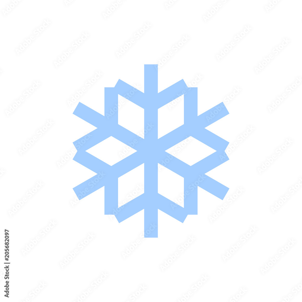 Snowflake icon. Blue silhouette snow flake sign, isolated on white background. Flat design. Symbol of winter, frozen, Christmas, New Year holiday. Graphic element decoration. Vector illustration Snowflake icon. Blue silhouette snow flake sign, isolated on white background. Flat design. Symbol of winter, frozen, Christmas, New Year holiday. Graphic element decoration. Vector illustration
