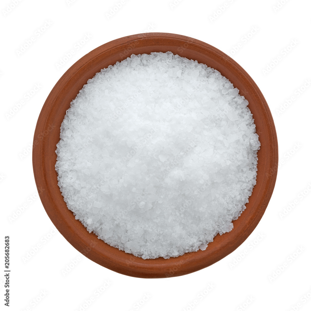 Top view of margarita salt in a bowl isolated on a white background. Top view of margarita salt in a bowl isolated on a white background.