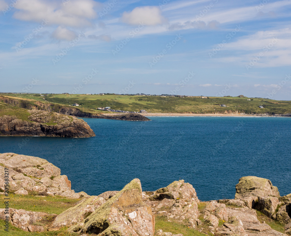 Beautiful summer sunshine at Whitesands Bay, St Davids Peninsular, Pembrokeshire, UK