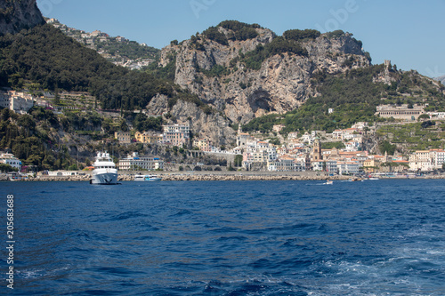 Amalfi seen from the sea on Amalfi Coast in the region Campania, Italy