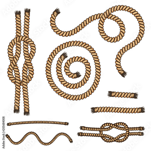 Set of hand drawn editable brushes of ropes and chains.