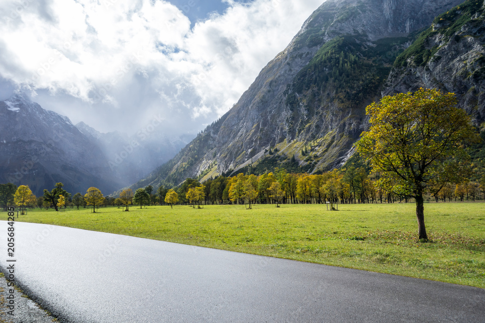 Road in Ahornboden valley in Tyrol, Austria