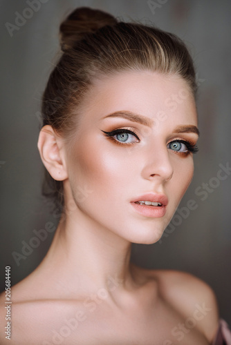 beauty portrait of blonde  makeup
