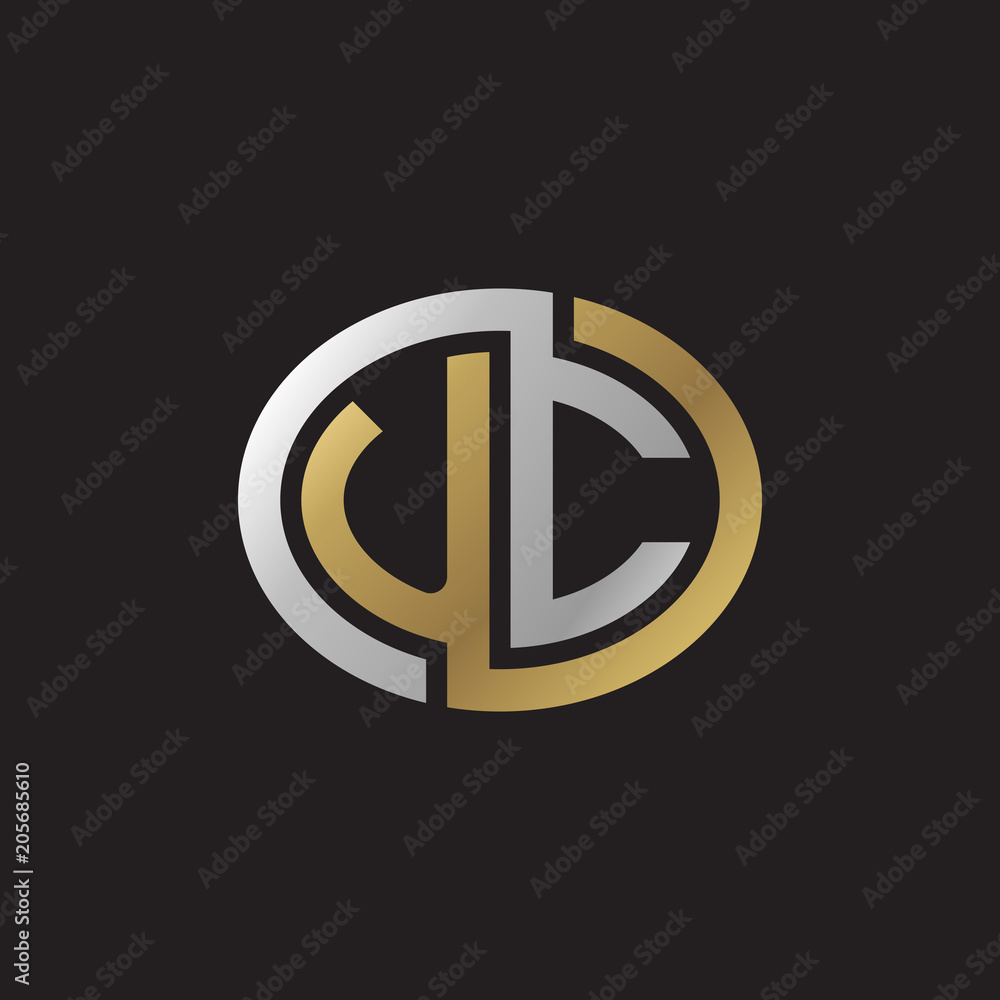 Initial letter UC, looping line, ellipse shape logo, silver gold color on black background Initial letter UC, looping line, ellipse shape logo, silver gold color on black background