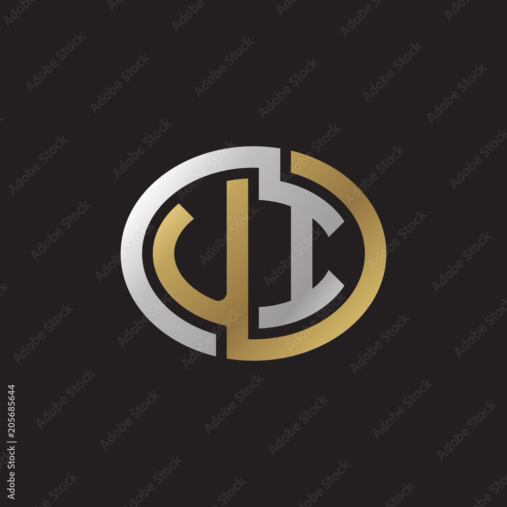 Initial letter UI, looping line, ellipse shape logo, silver gold color on black background Initial letter UI, looping line, ellipse shape logo, silver gold color on black background