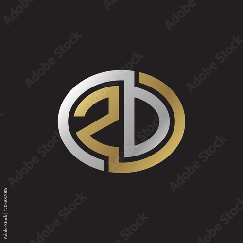 Initial letter ZD, ZO, looping line, ellipse shape logo, silver gold color on black background