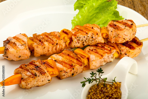 Grilled salmon skewer