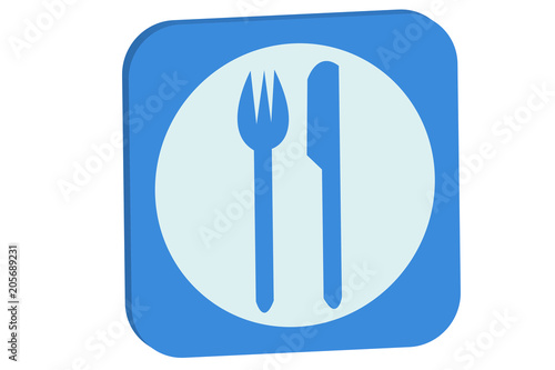 Señal azul de restaurante. 