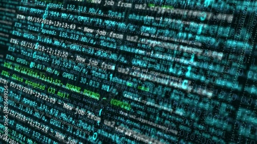 Wallpaper Mural Process of mining digital crypto currency. Abstract seamless loop animation of cryptocurrency technology. Screen display of block chain network and programming binary code concept background. Torontodigital.ca