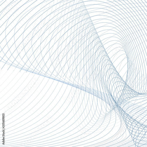 Scientific background. Abstract waves. Line art futuristic design, wavy technology pattern. Energy, power concept. Modern waving lines template in blue, gray, white hues. Vector EPS10 illustration
