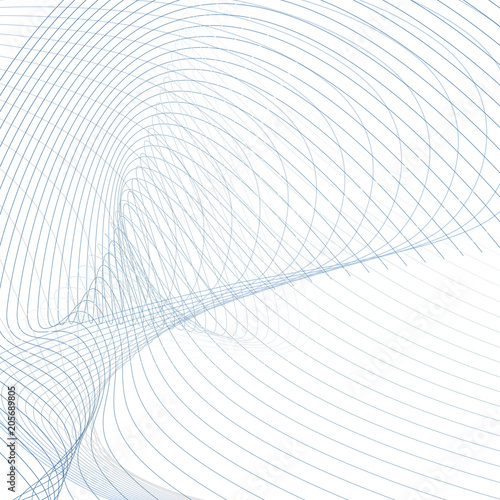 Abstract futuristic waves. Line art design, wavy technology pattern. Scientific background. Energy, power concept. Modern waving lines template in blue, gray, white hues. Vector EPS10 illustration