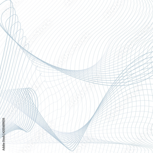 Blue net pattern on white background. Scientific and technical template. Line art modern sci-tech design, wavy technology grid. Abstract futuristic waving lines. Vector EPS10 illustration
