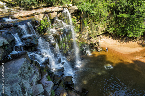 Waterfall View with Lady 