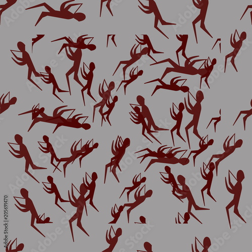 little man seamless pattern, psychedelic vector art on a gray background