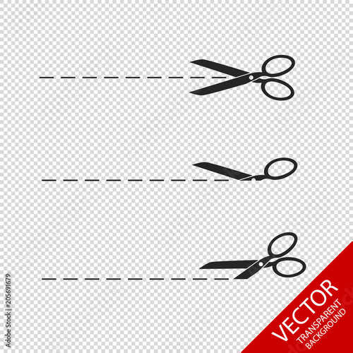 Different Scrissors With Lines - Vector Icons - Isolated On Transparent Background