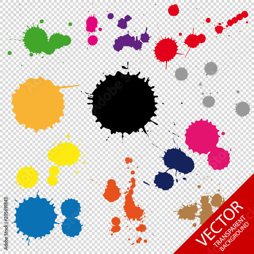 Set Of Ink Dots In Different Colors - Vector Illustration - Isolated On Transparent Background