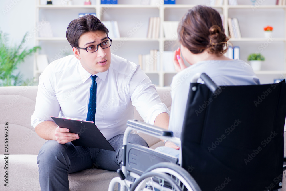 Fototapeta premium Patient visiting psychotherapist to deal with consequences of tr