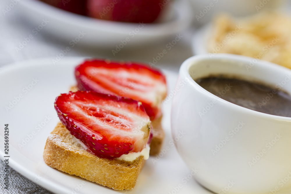 Breakfast with coffee and toast Breakfast with coffee and toast