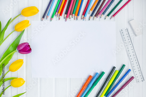 Blank paper and colorful pencils