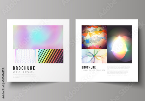 Minimal vector illustration of editable layout of two square format covers design templates for brochure  flyer  magazine. Abstract colorful geometric backgrounds in minimalistic design to choose from