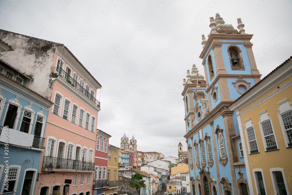 Colorful houses in famous city in Salvador, Bahia, Brazil