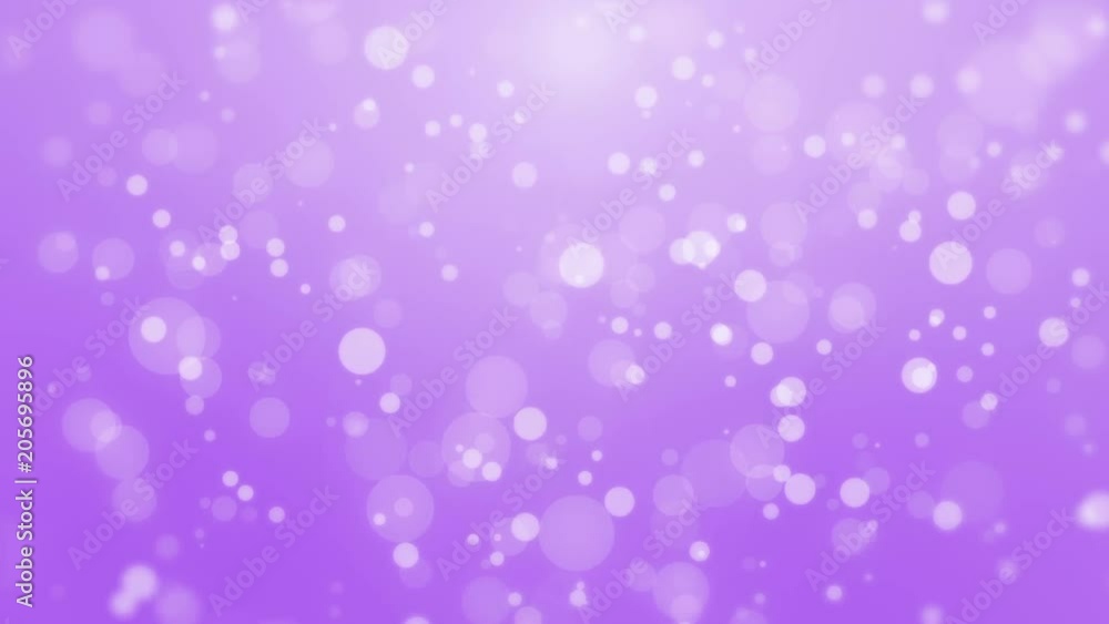 Bright purple particle background with glowing bokeh lights.