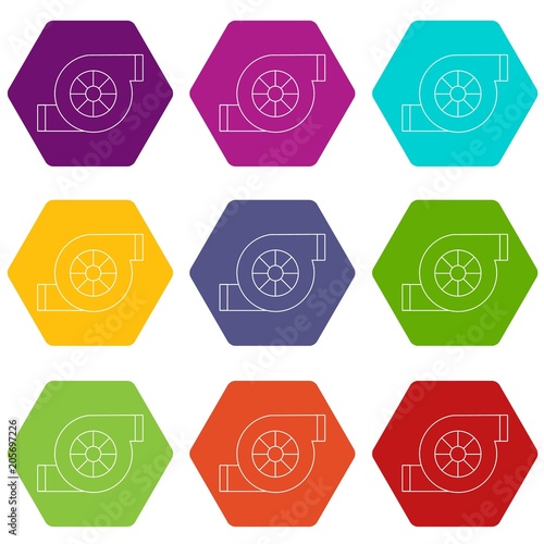 Air filter car icons 9 set coloful isolated on white for web