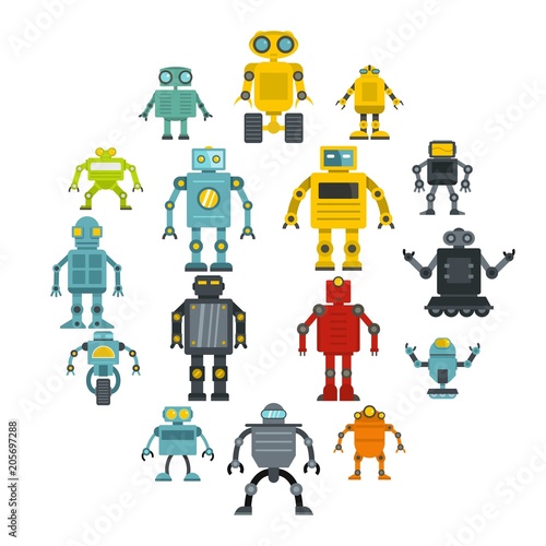 Robot icons set in flat style isolated vector illustration
