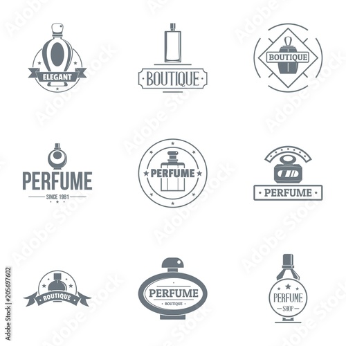 Unique perfume logo set. Simple set of 9 unique perfume vector logo for web isolated on white background
