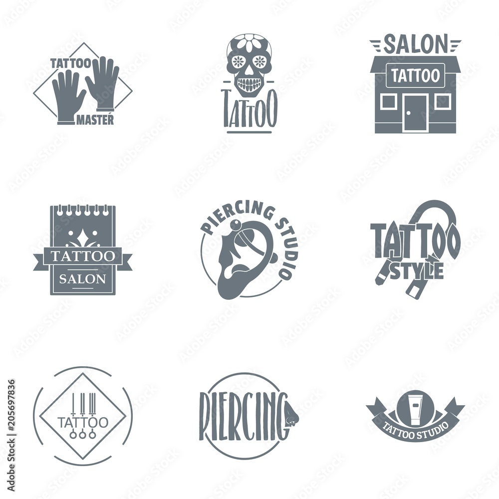 Tattooing logo set. Simple set of 9 tattooing vector logo for web isolated on white background Tattooing logo set. Simple set of 9 tattooing vector logo for web isolated on white background