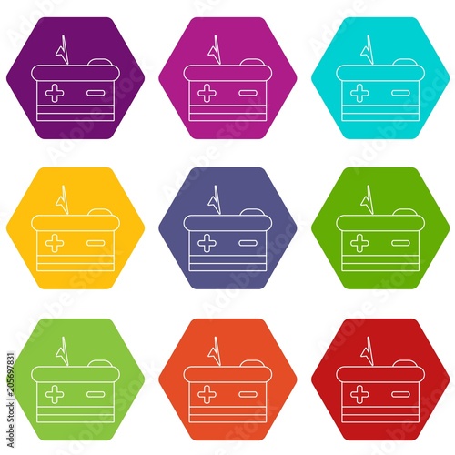Battery icons 9 set coloful isolated on white for web
