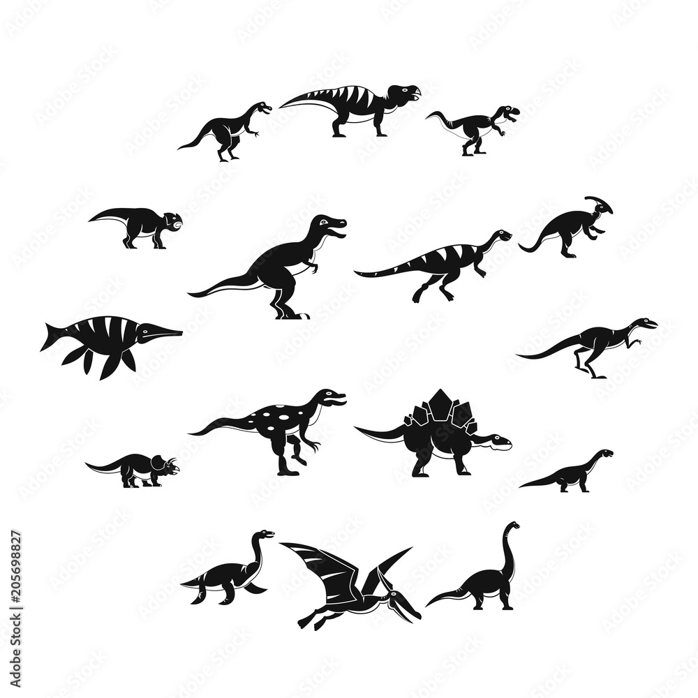Obraz premium Dinosaur icons set. Slimple illustration of 16 dinosaur vector icons for web