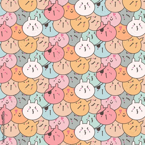 Cute Bunny Vector Pattern Background. Funny Doodle. Handmade Vector Illustration.