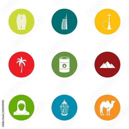 Desert trip icons set. Flat set of 9 desert trip vector icons for web isolated on white background