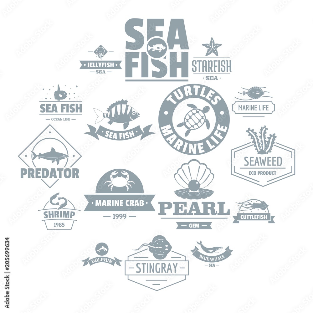 Fish sea logo icons set. Simple illustration of 16 fish sea logo vector icons for web