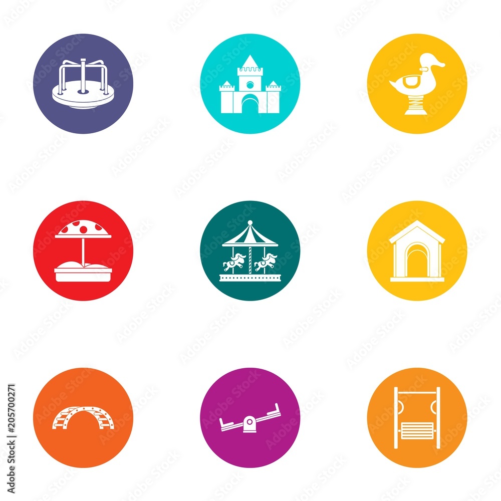 Children space icons set. Flat set of 9 children space vector icons for web isolated on white background Children space icons set. Flat set of 9 children space vector icons for web isolated on white background
