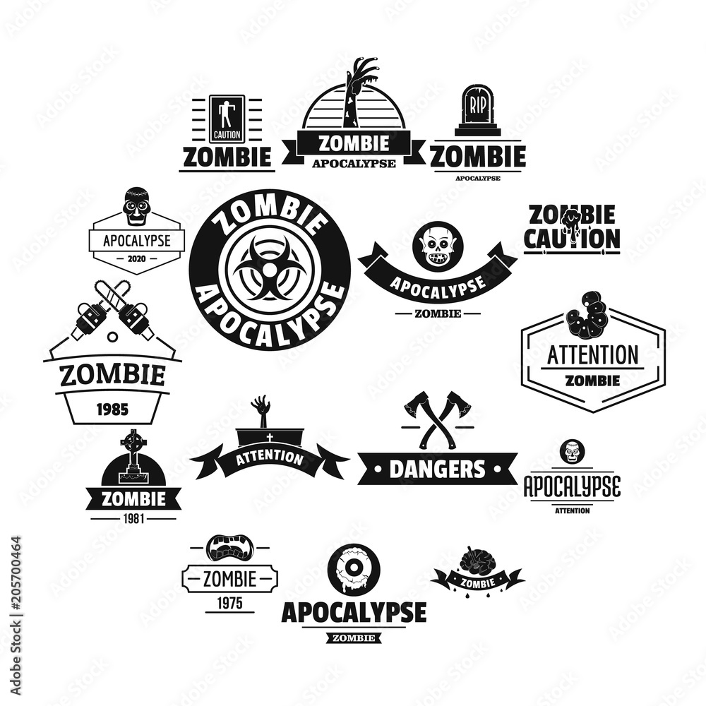 Zombie logo icons set. Simple illustration of 16 zombie logo vector
