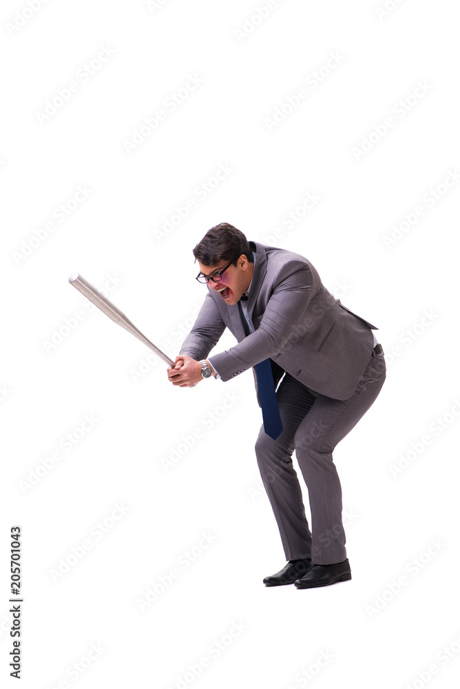 Businessman with baseball bat isolated on white Businessman with baseball bat isolated on white
