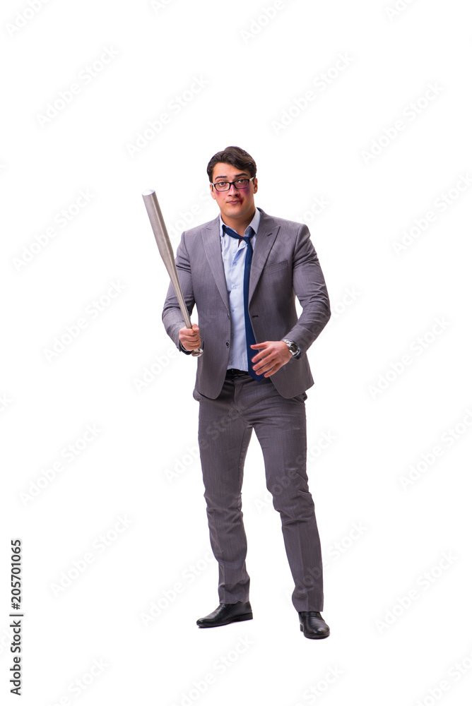 Businessman with baseball bat isolated on white Businessman with baseball bat isolated on white