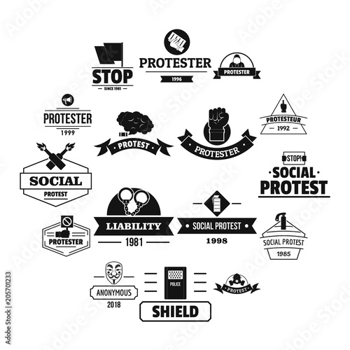 Protest logo icons set. Simple illustration of 16 protest logo vector icons for web
