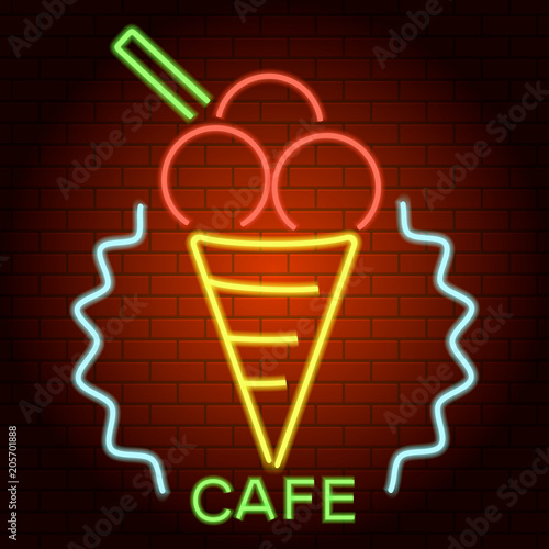 Plakat Ikona lody kawiarni neon light. Realistyczna ilustracja lody kawiarni światła neon wektor ikona dla web design