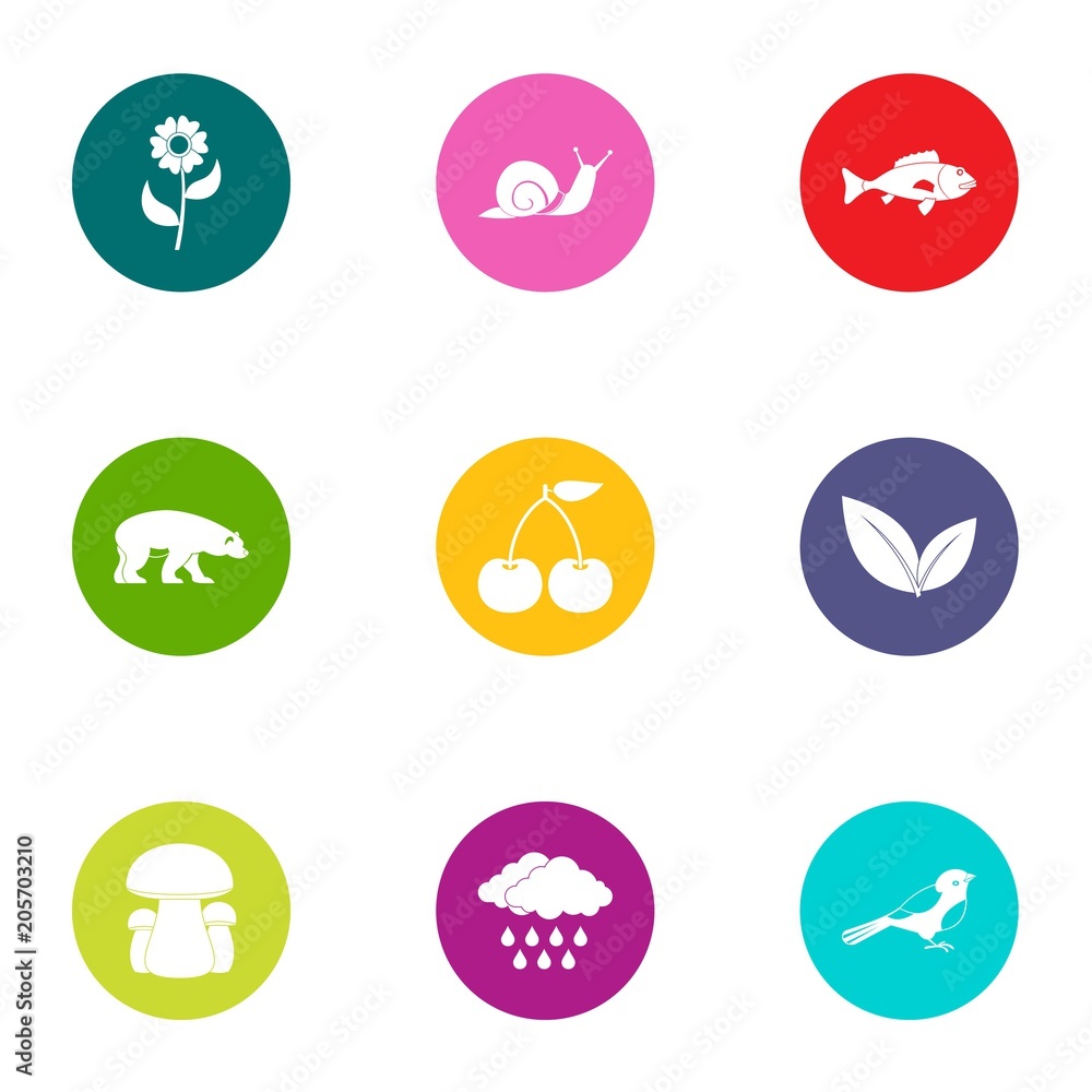 Woodland icons set. Flat set of 9 woodland vector icons for web isolated on white background Woodland icons set. Flat set of 9 woodland vector icons for web isolated on white background