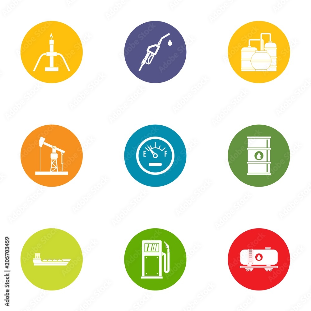 Motor gasoline icons set. Flat set of 9 motor gasoline vector icons for web isolated on white background Motor gasoline icons set. Flat set of 9 motor gasoline vector icons for web isolated on white background