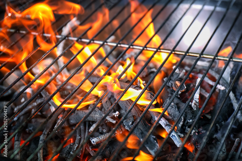 New modern barbecue grill with coals, closeup