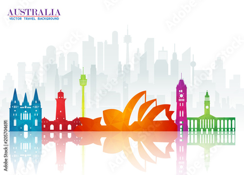 Australia Landmark Global Travel And Journey paper background. Vector Design Template.used for your advertisement, book, banner, template, travel business or presentation