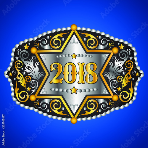 2018 year western cowboy belt buckle with sheriff badge vector design