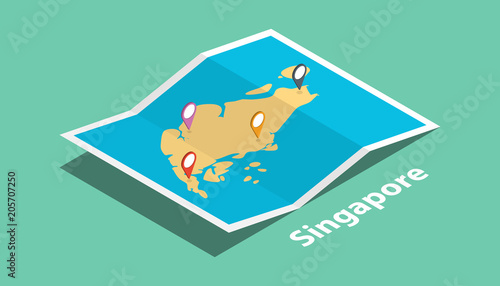 explore singapore maps with isometric style and pin marker location tag on top photo