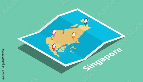 explore singapore maps with isometric style and pin marker location tag on top